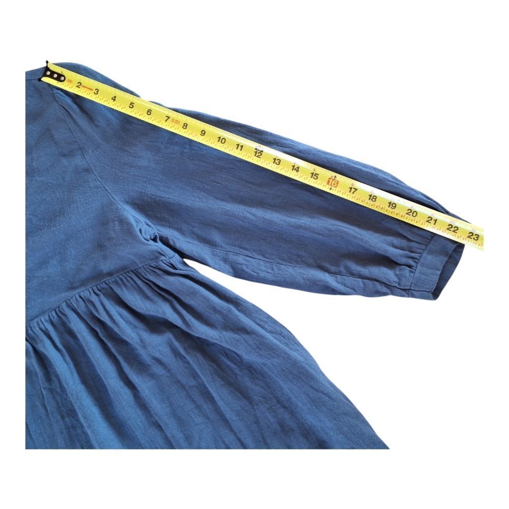 UMGEE Linen Blend Oversized Flowy Babydoll Pocket Dress Keyhole Peacock Blue L - Picture 9 of 15